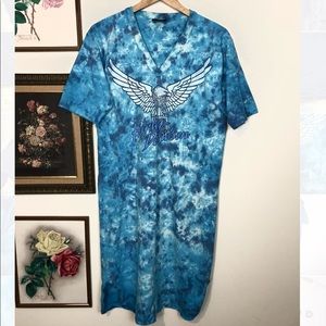 Vtg Womens Harley Davidson Blue Tie Dye Dress HTF
